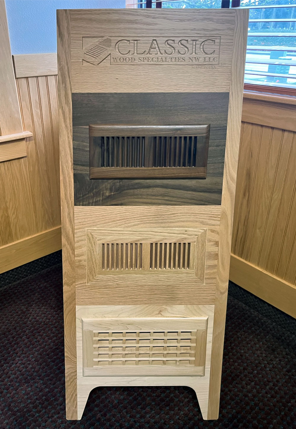 Classic Aire Vent Display, the perfect way to display your wood vents at your business.